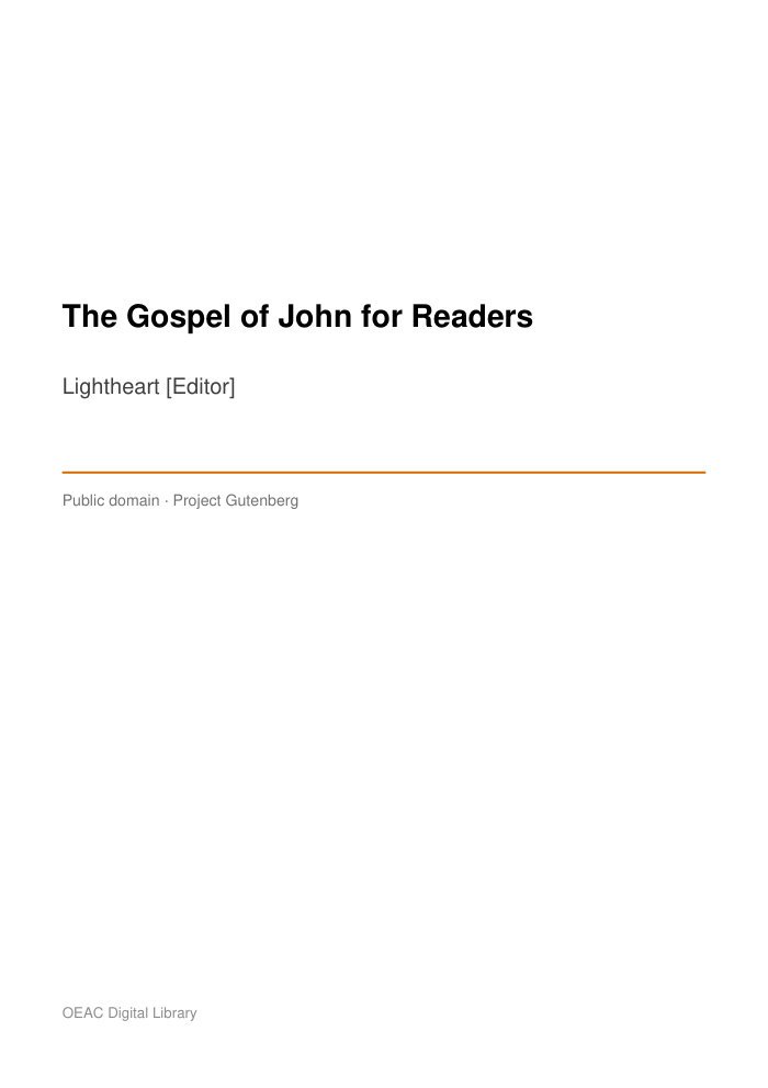The Gospel of John for Readers cover
