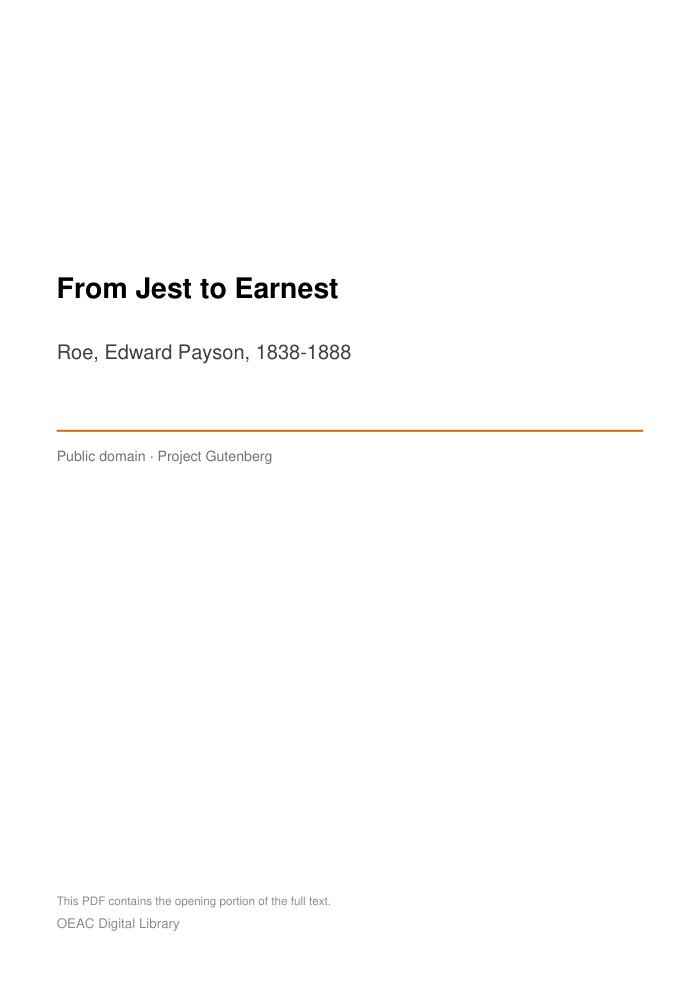 From Jest to Earnest — cover