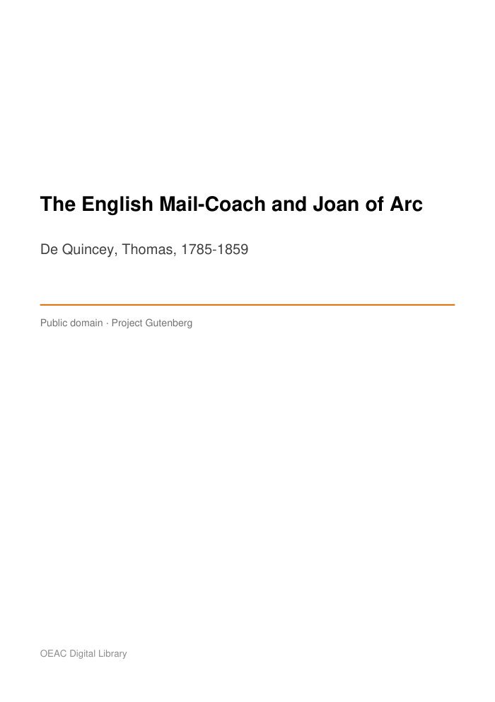 The English Mail-Coach and Joan of Arc — cover