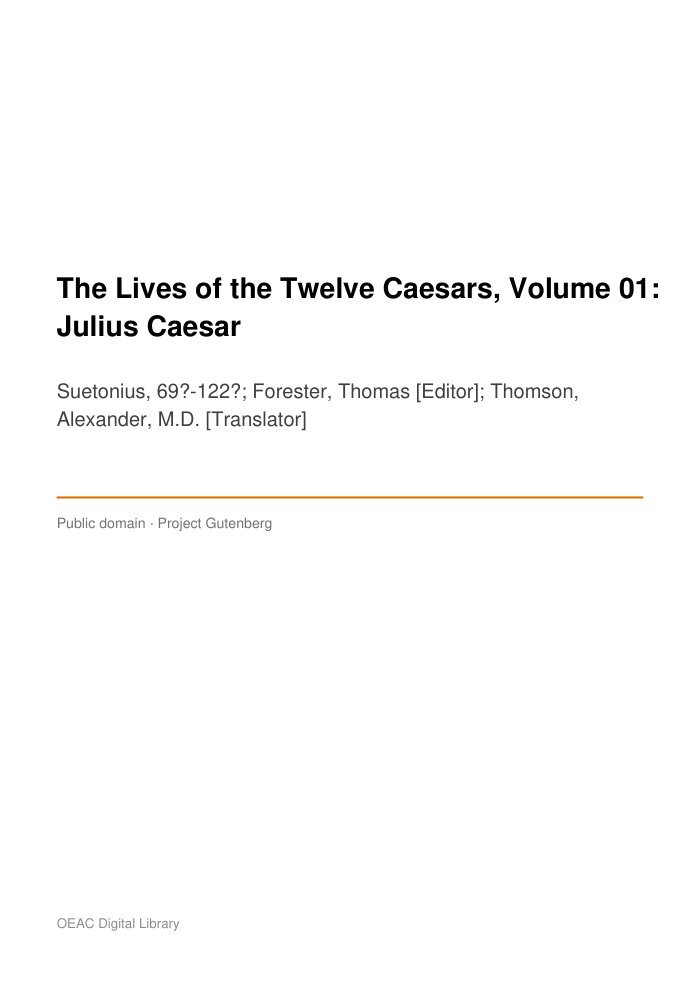 The Lives of the Twelve Caesars, Volume 01: Julius Caesar — cover