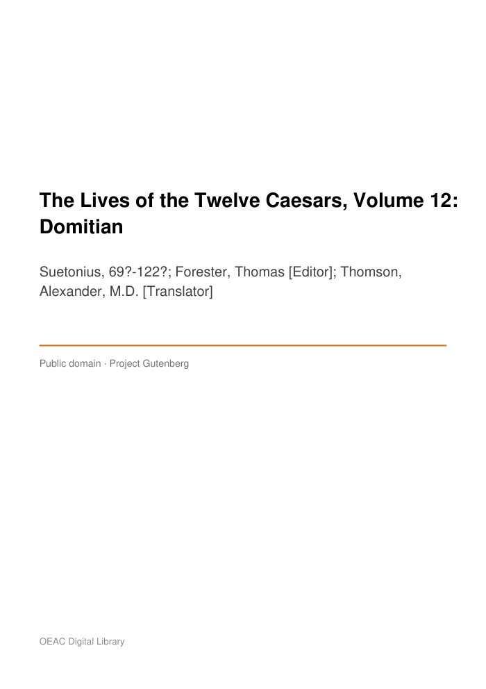 The Lives of the Twelve Caesars, Volume 12: Domitian — cover
