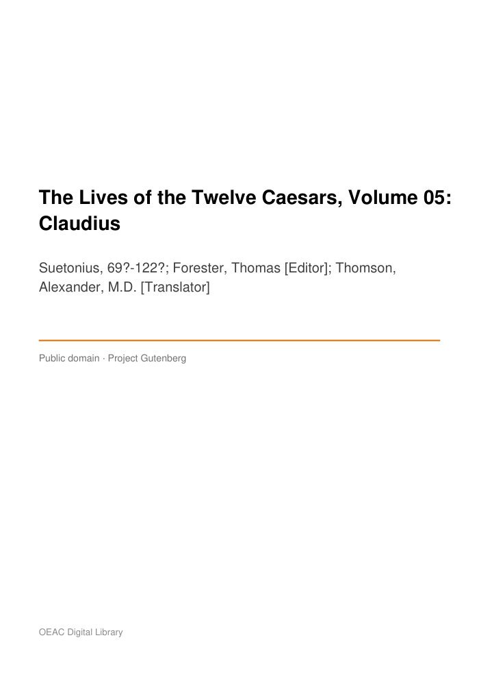 The Lives of the Twelve Caesars, Volume 05: Claudius — cover