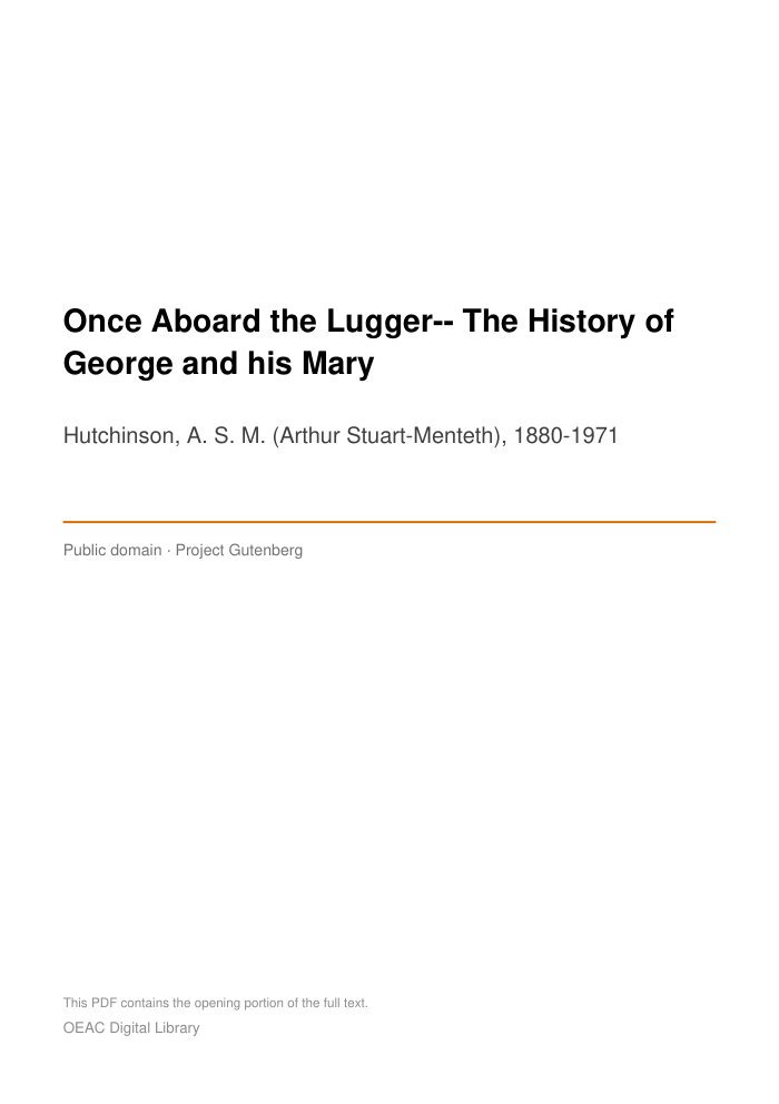 Once Aboard the Lugger-- The History of George and his Mary cover