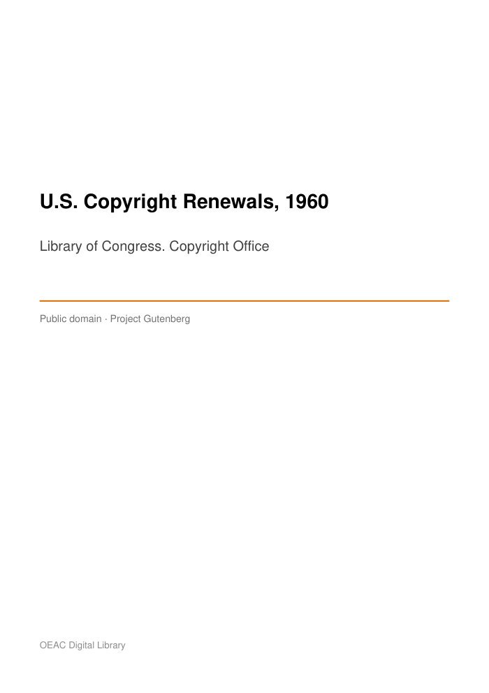U.S. Copyright Renewals, 1960 — cover