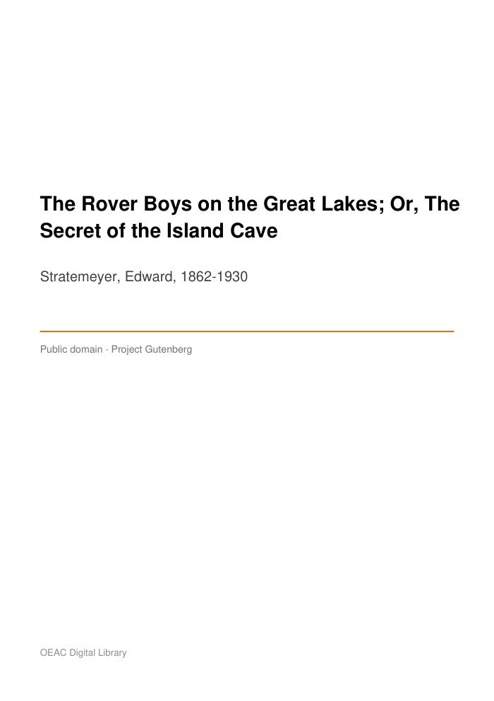The Rover Boys on the Great Lakes; Or, The Secret of the Island Cave — cover