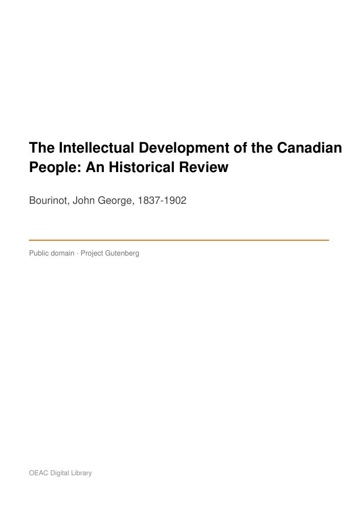 The Intellectual Development of the Canadian People: An Historical Review cover