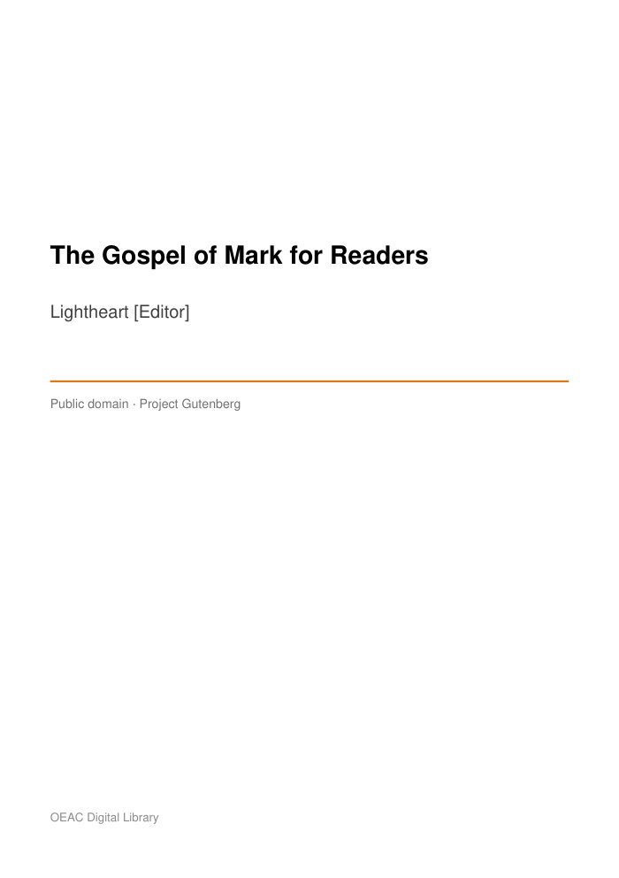 The Gospel of Mark for Readers — cover