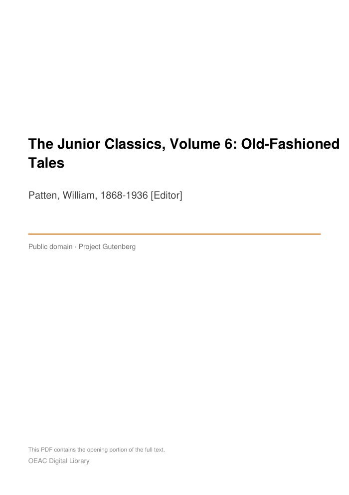 The Junior Classics, Volume 6: Old-Fashioned Tales — cover