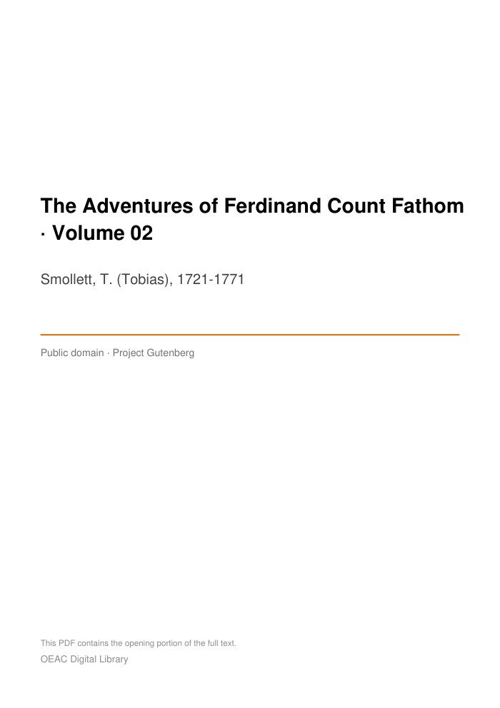 The Adventures of Ferdinand Count Fathom — Volume 02 — cover