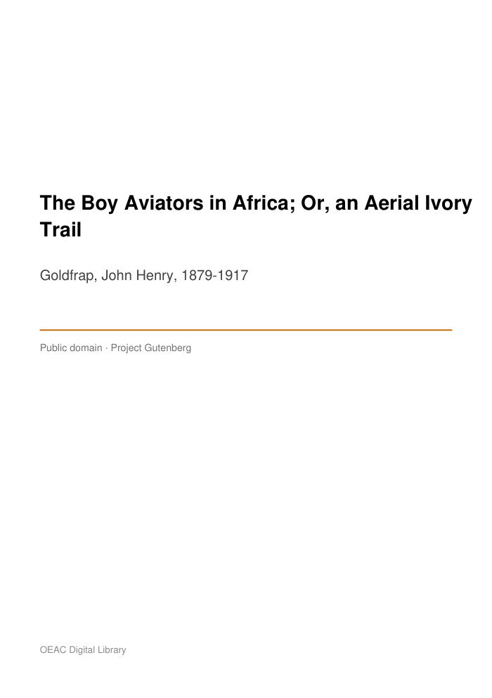 The Boy Aviators in Africa; Or, an Aerial Ivory Trail cover