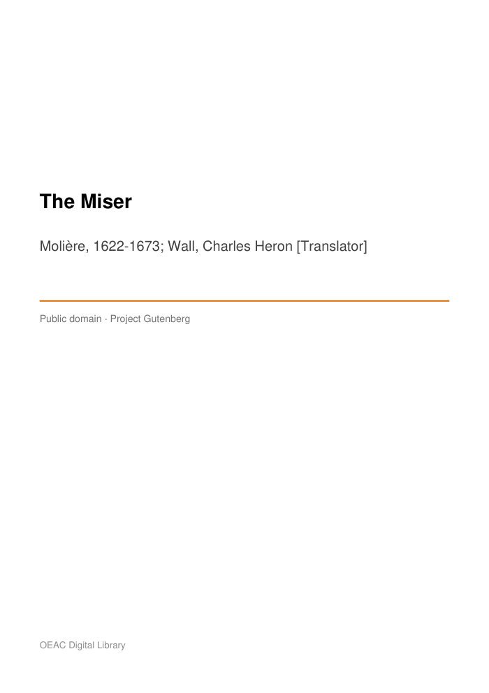 The Miser — cover