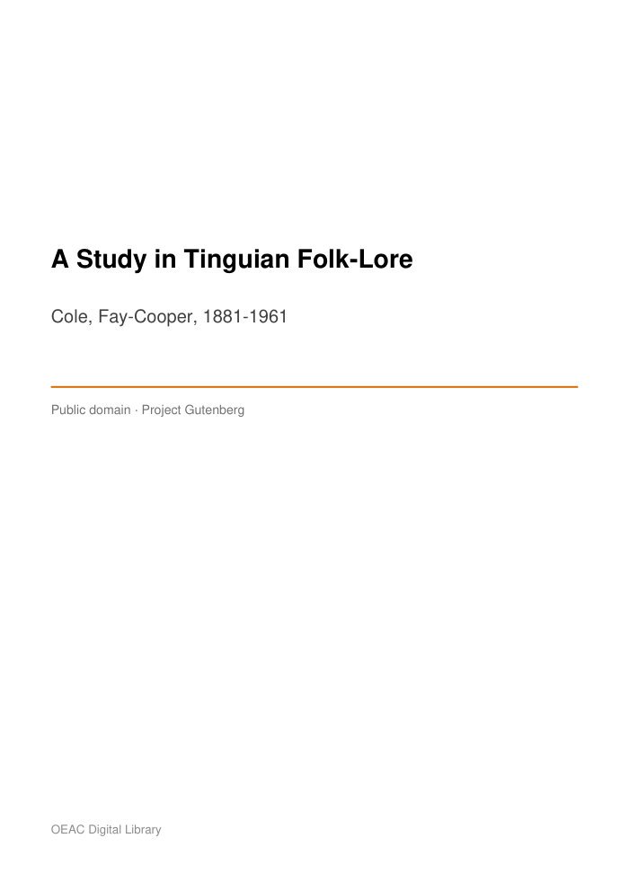 A Study in Tinguian Folk-Lore cover