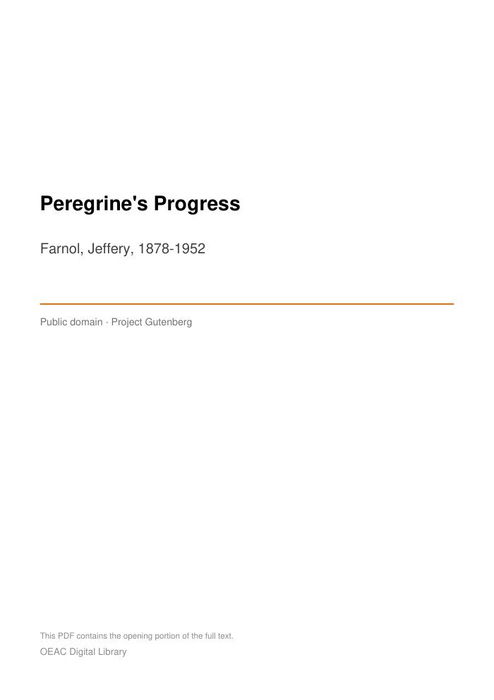Peregrine's Progress — cover