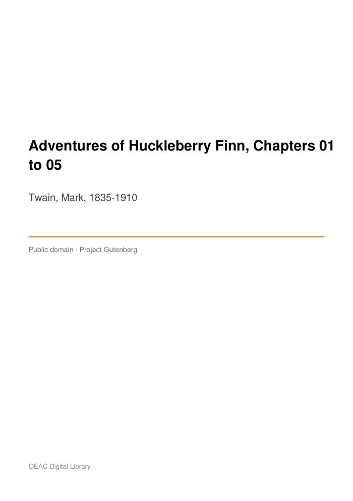Adventures of Huckleberry Finn, Chapters 01 to 05 — cover
