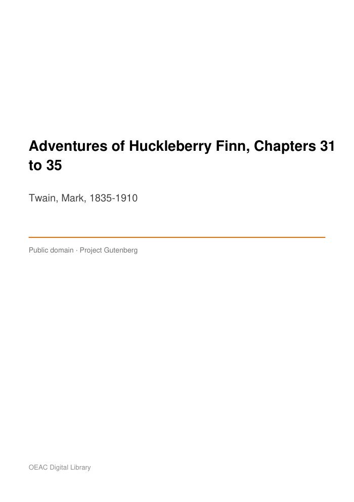 Adventures of Huckleberry Finn, Chapters 31 to 35 — cover