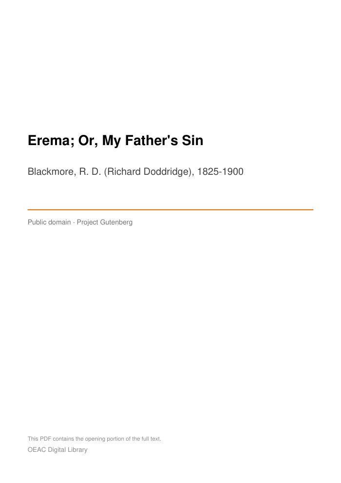 Erema; Or, My Father's Sin — cover