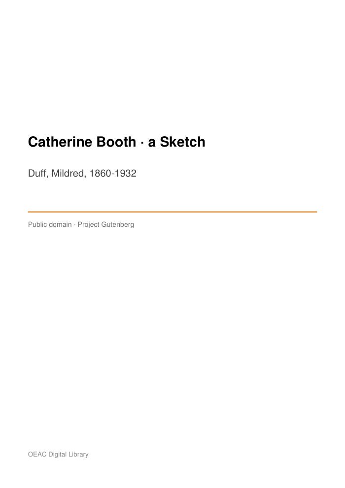 Catherine Booth — a Sketch cover