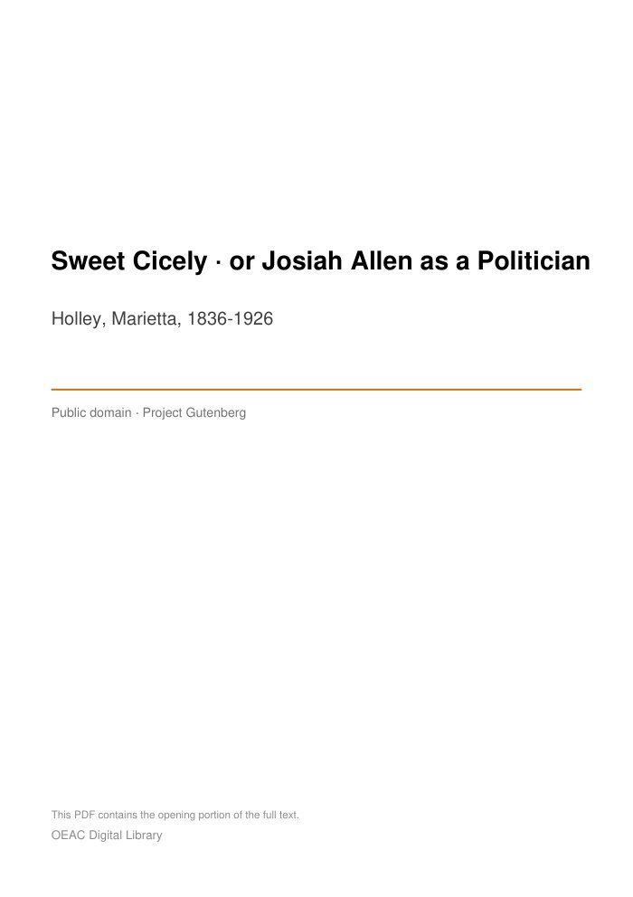 Sweet Cicely — or Josiah Allen as a Politician — cover