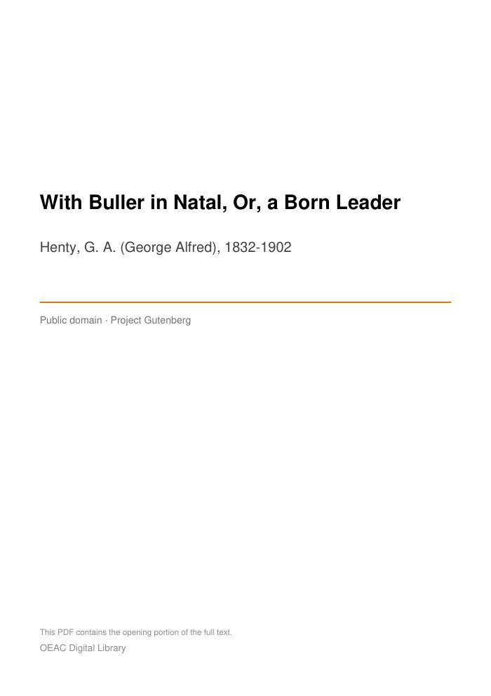With Buller in Natal, Or, a Born Leader — cover