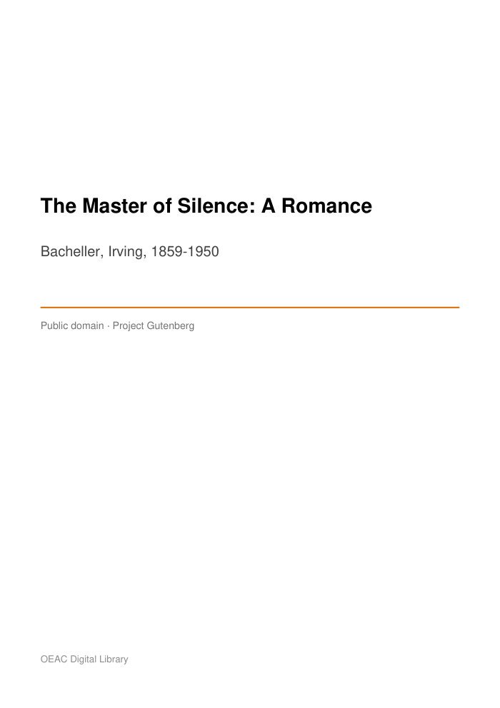 The Master of Silence: A Romance — cover
