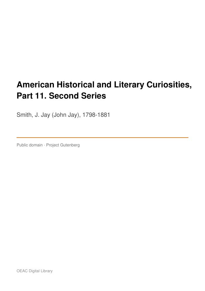 American Historical and Literary Curiosities, Part 11. Second Series — cover