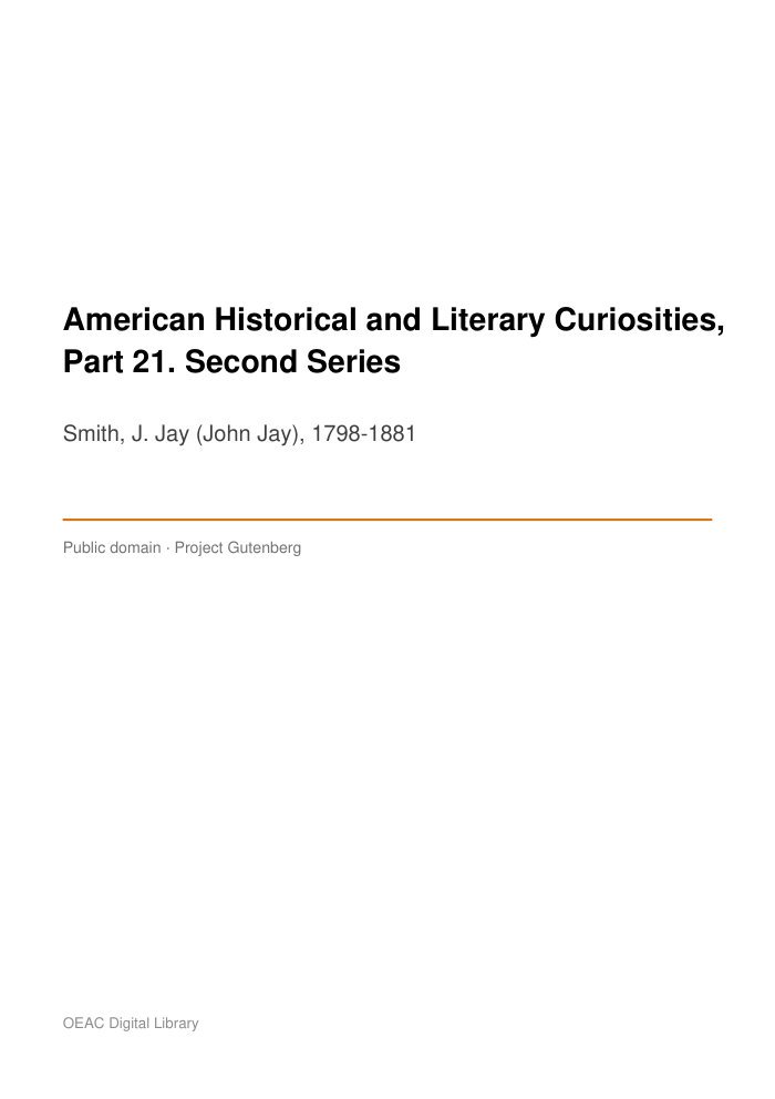 American Historical and Literary Curiosities, Part 21. Second Series cover