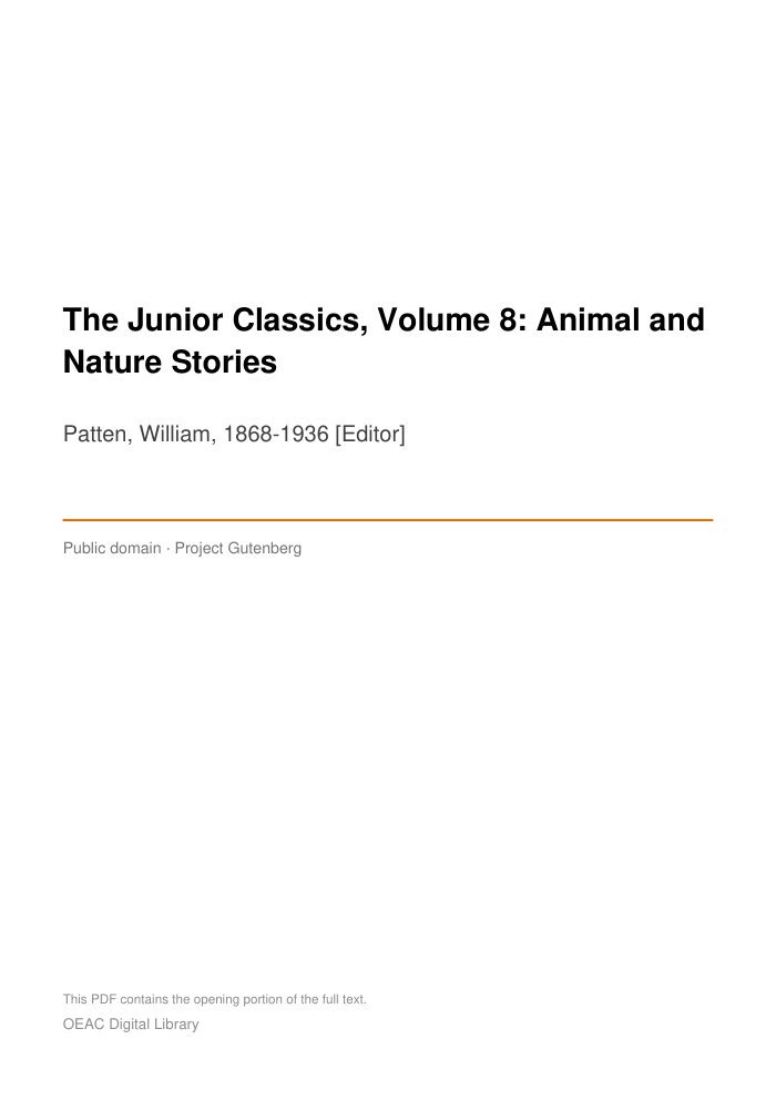 The Junior Classics, Volume 8: Animal and Nature Stories cover