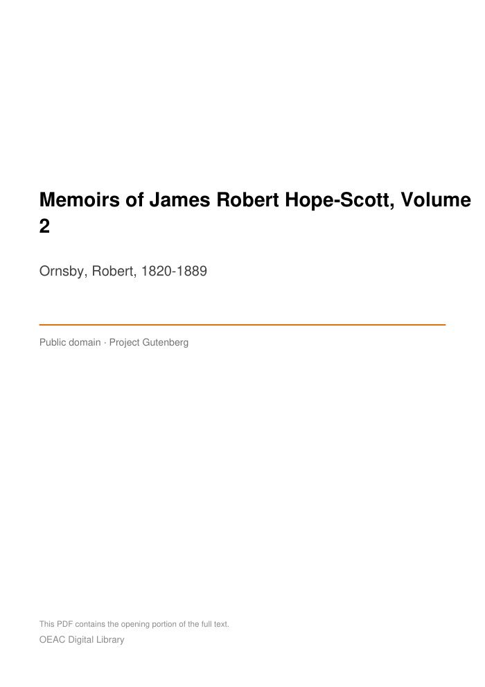 Memoirs of James Robert Hope-Scott, Volume 2 cover