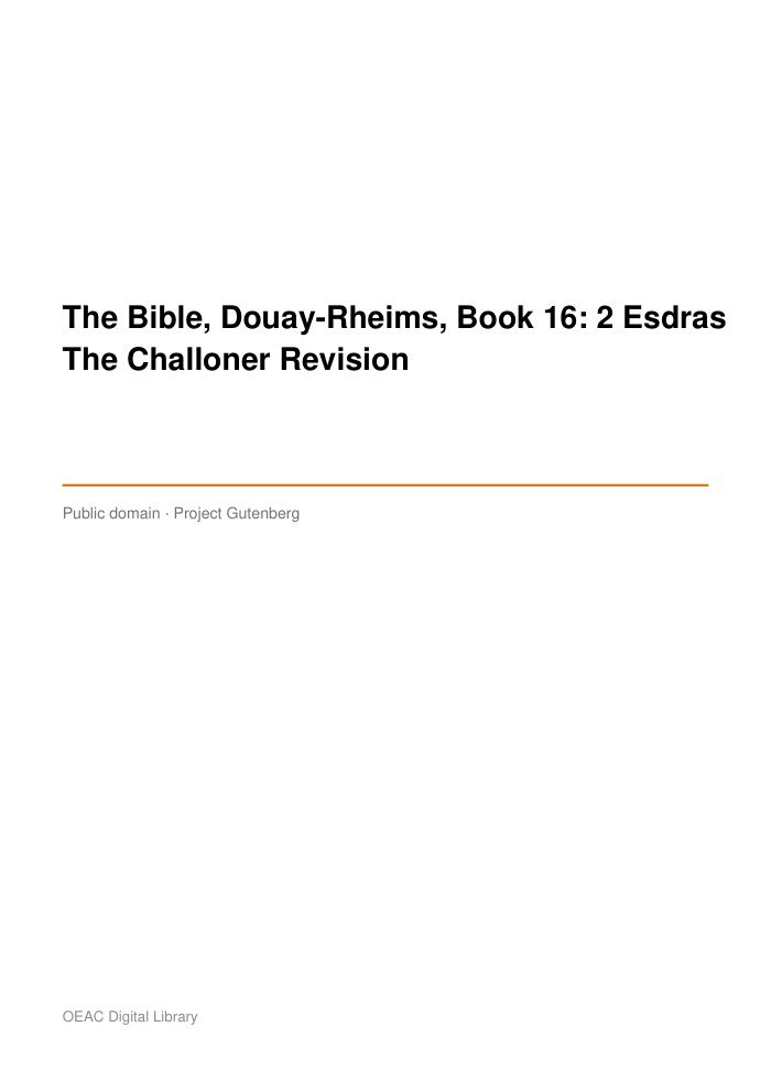 The Bible, Douay-Rheims, Book 16: 2 Esdras The Challoner Revision cover