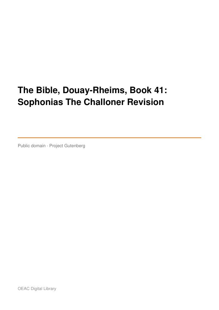 The Bible, Douay-Rheims, Book 41: Sophonias The Challoner Revision cover
