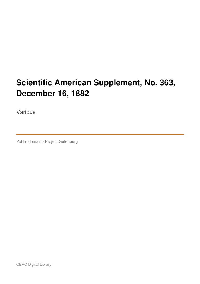 Scientific American Supplement, No. 363, December 16, 1882 — cover