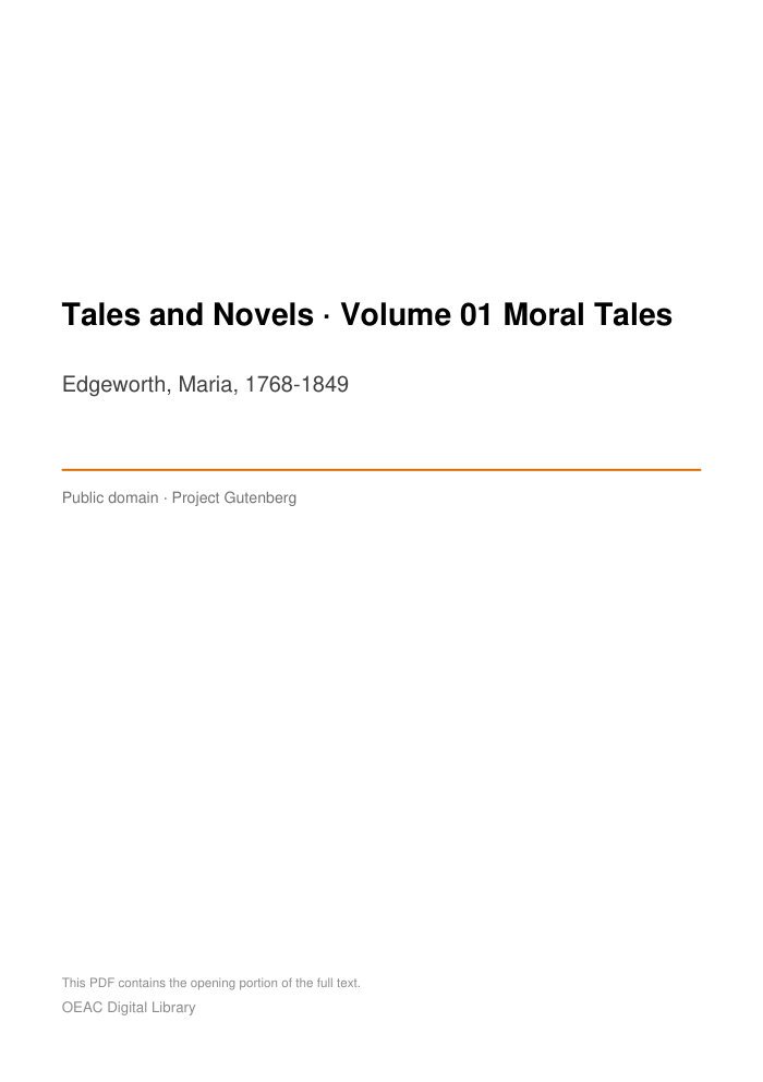 Tales and Novels — Volume 01 Moral Tales — cover