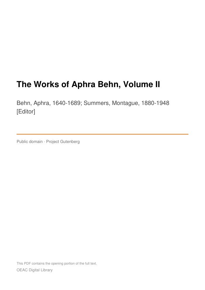 The Works of Aphra Behn, Volume II — cover