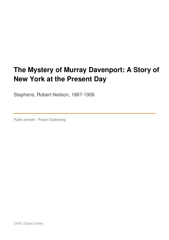 The Mystery of Murray Davenport: A Story of New York at the Present Day — cover