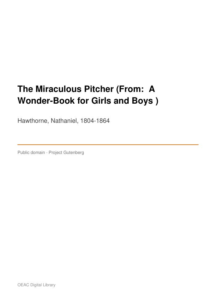 The Miraculous Pitcher (From: "A Wonder-Book for Girls and Boys") cover