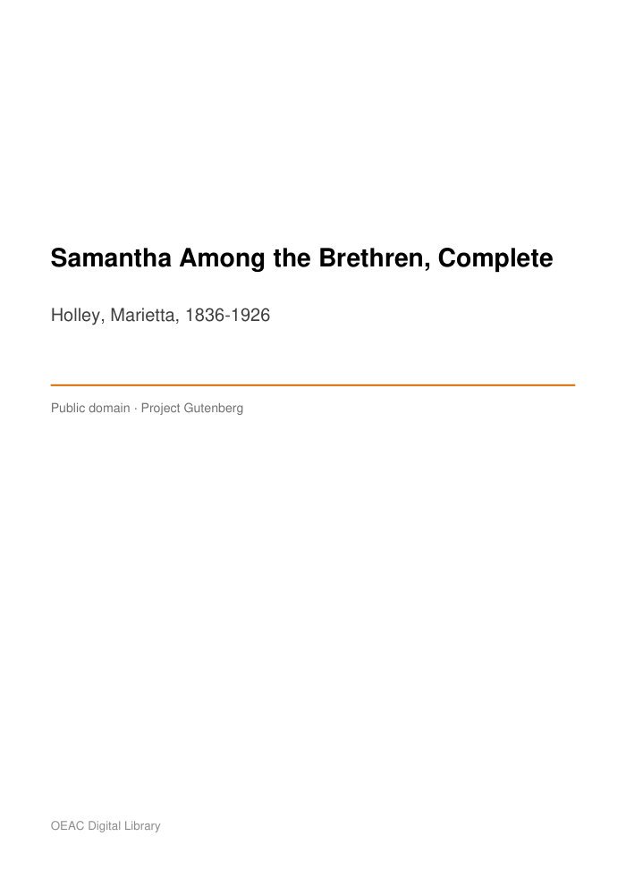 Samantha Among the Brethren, Complete — cover