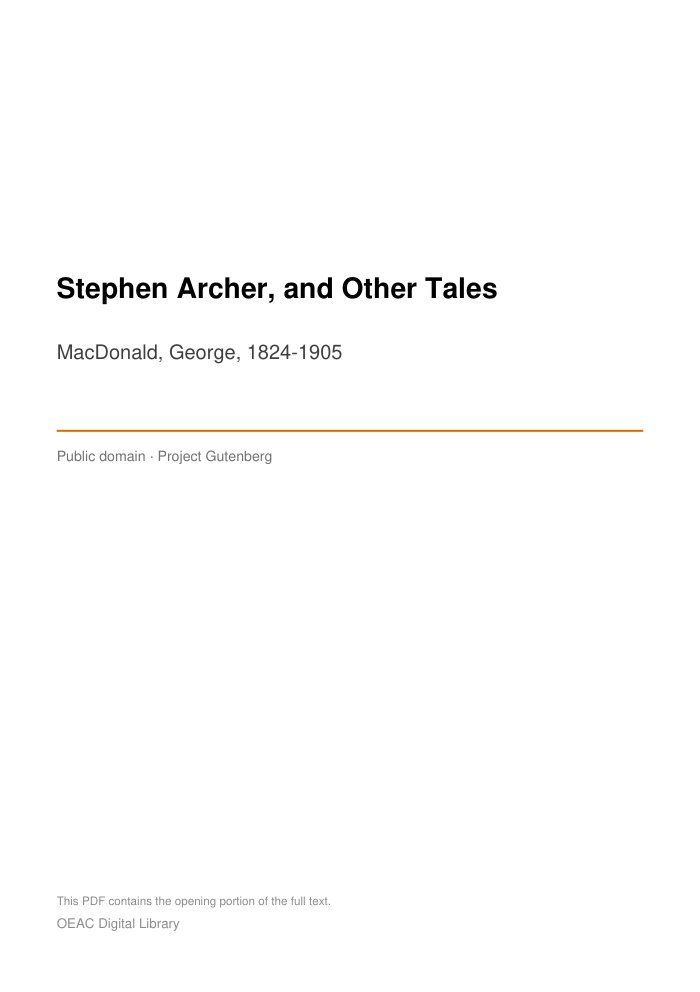 Stephen Archer, and Other Tales — cover