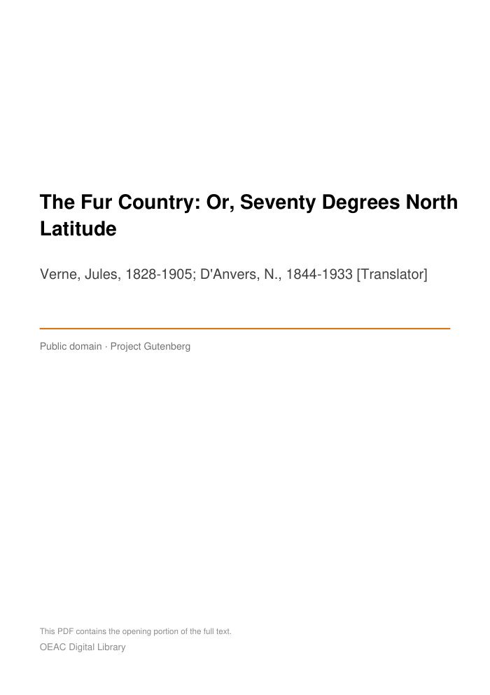 The Fur Country: Or, Seventy Degrees North Latitude — cover