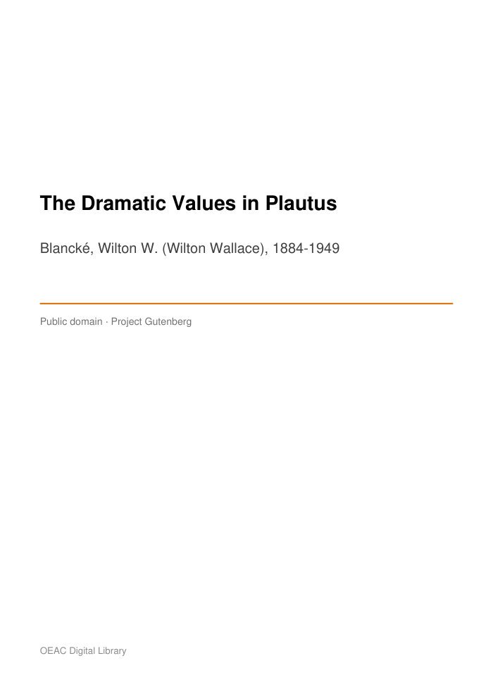 The Dramatic Values in Plautus cover