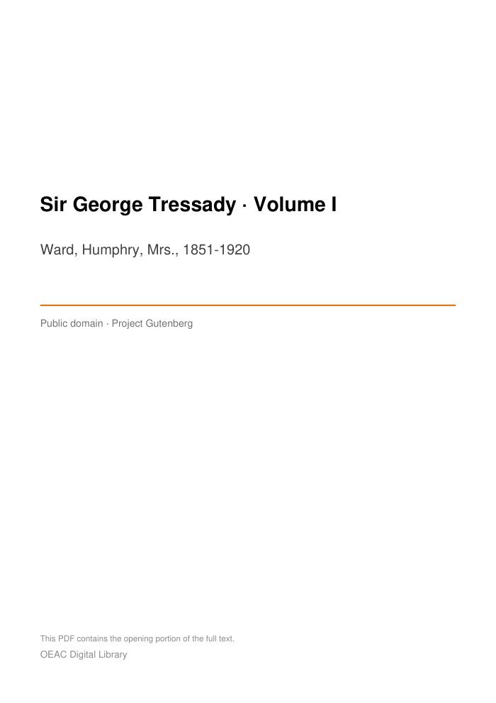 Sir George Tressady — Volume I — cover