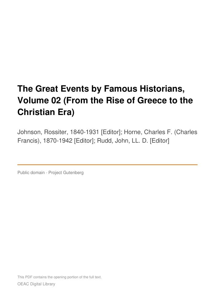 The Great Events by Famous Historians, Volume 02 (From the Rise of Greece to the Christian Era) — cover
