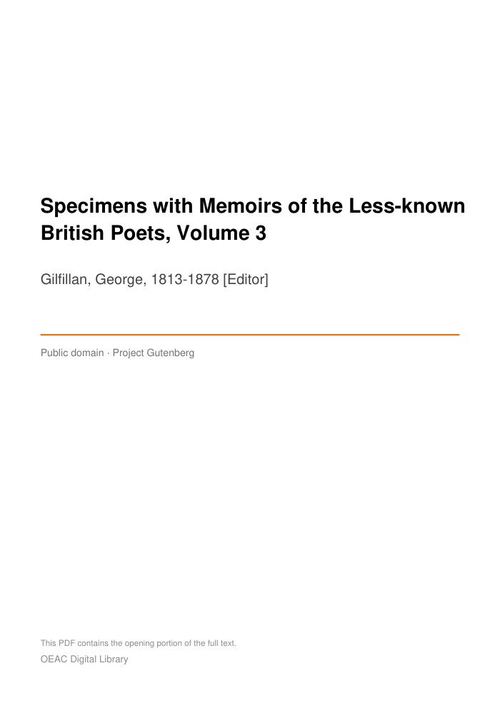 Specimens with Memoirs of the Less-known British Poets, Volume 3 — cover
