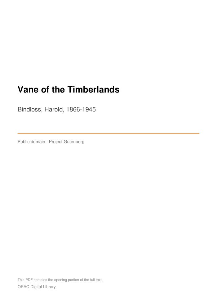Vane of the Timberlands — cover