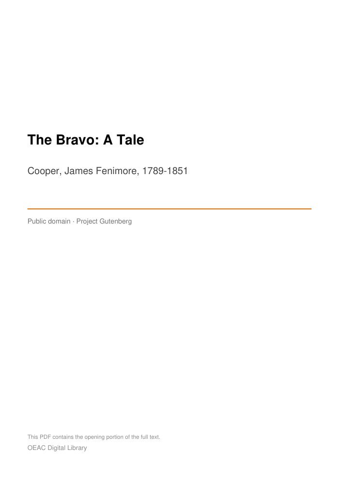 The Bravo: A Tale — cover