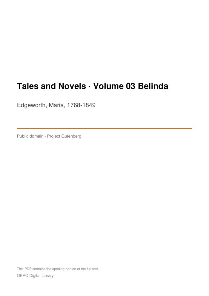 Tales and Novels — Volume 03 Belinda — cover