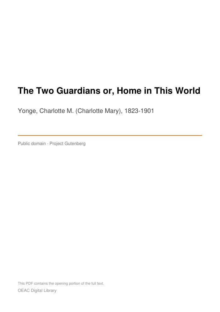 The Two Guardians or, Home in This World cover