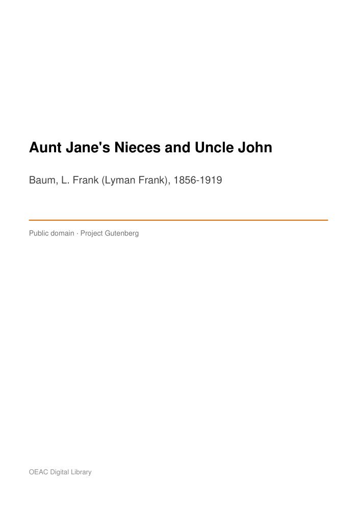 Aunt Jane's Nieces and Uncle John — cover
