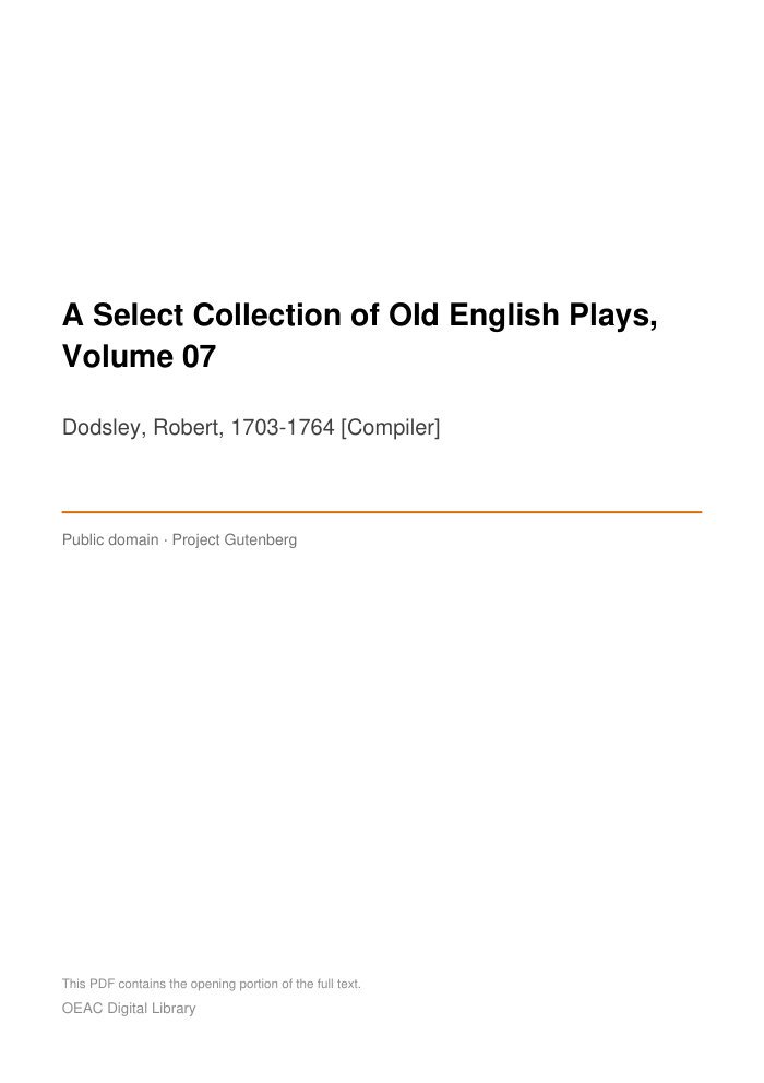 A Select Collection of Old English Plays, Volume 07 cover