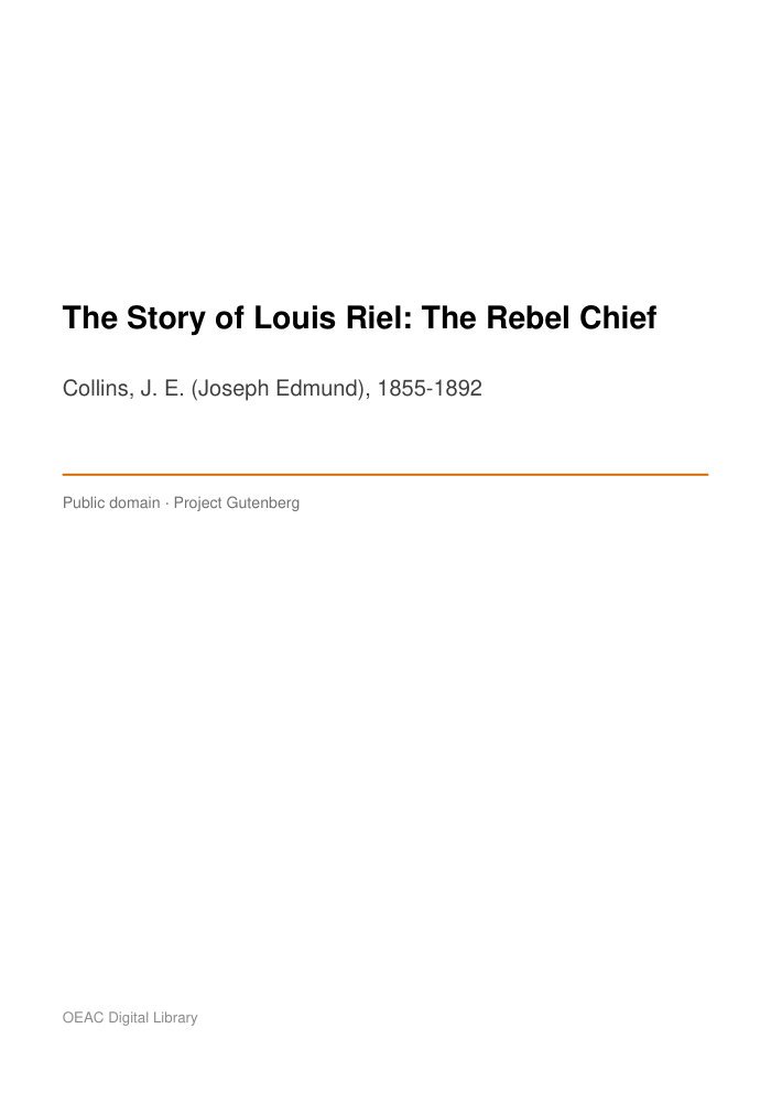 The Story of Louis Riel: The Rebel Chief — cover
