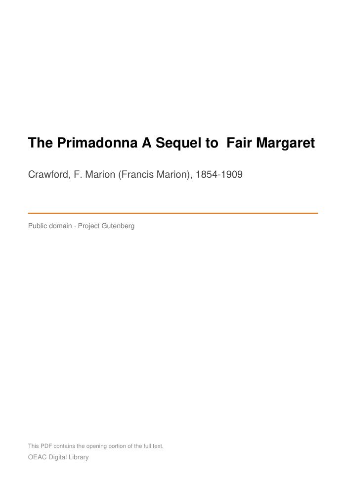 The Primadonna A Sequel to "Fair Margaret" — cover
